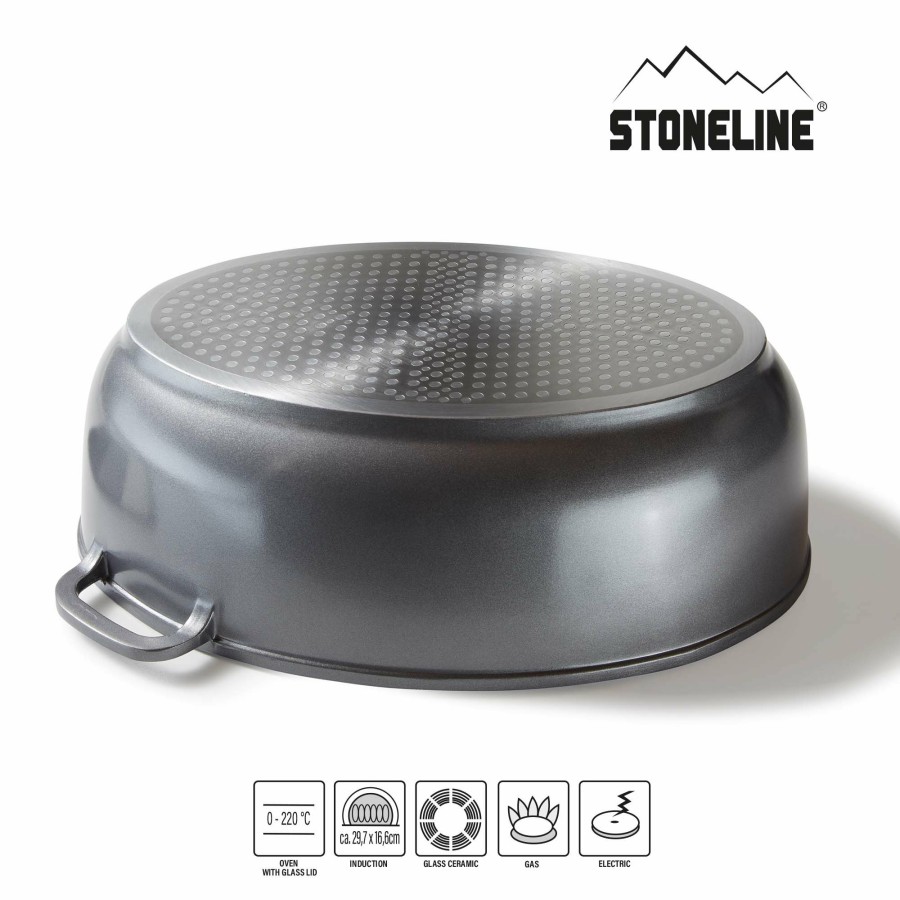 Stoneline Stoneline® Gourmet Brater 39 X 26 Cm, Mit Aroma-Glasdeckel, Induktion Und Backofengeeignet Bräter