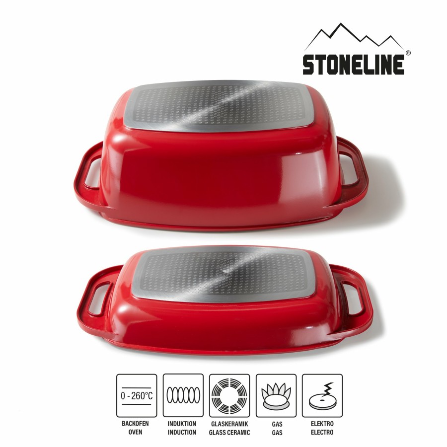 Stoneline Stoneline® Xxl Brater 43 X 26 Cm Mit Deckel, Induktion Und Backofengeeignet, Antihaftbeschichtung, Rot Bräter