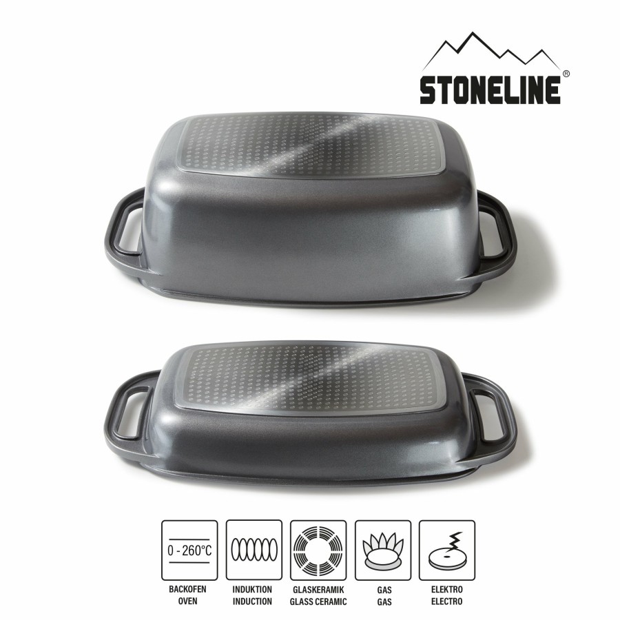 Stoneline Stoneline® Brater 40 X 22 Cm Mit Deckel, Induktion Und Backofengeeignet, Antihaftbeschichtung, Grau Bräter