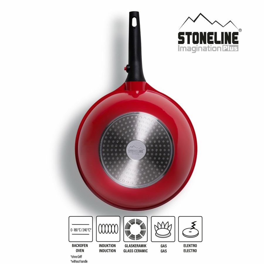 Stoneline Stoneline® Imagination Plus Wok 30 Cm, Mit Abnehmbarem Griff, Mit Glasdeckel, Rubinrot Woks