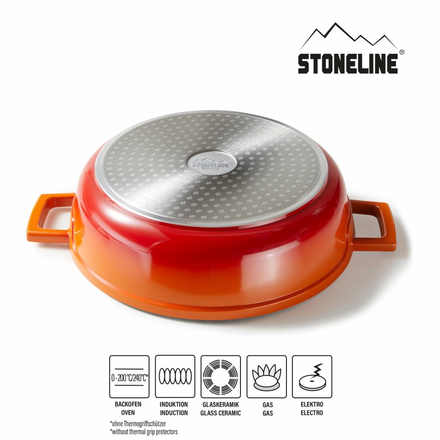 Stoneline Stoneline® Gourmet Brater 28 Cm Mit Deckel, Backofen Und Induktion Geeignet, Antihaftbeschichtung, Ofenrot Bräter