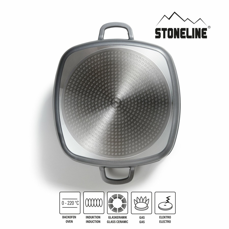 Stoneline Stoneline® Servierpfanne 28 X 28 Cm Mit Aroma Glasdeckel, Eckpfanne Antihaftbeschichtet, Induktion Und Backofengeeignet Eck- und Servierpfannen