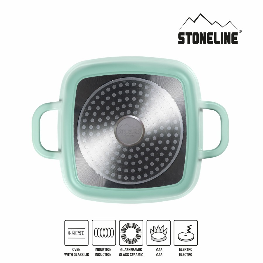 Stoneline Stoneline® Mint Servierpfanne 20 X 20 Cm Mit Aroma Glasdeckel, Eckpfanne Antihaftbeschichtet, Induktion Eck- und Servierpfannen