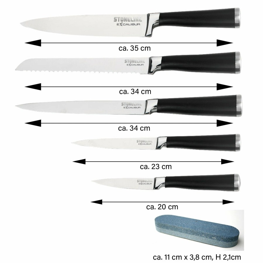 Stoneline Stoneline® Excalibur® Edelstahl-Messer-Set, 7-Tlg., Mit Messerblock Messersets