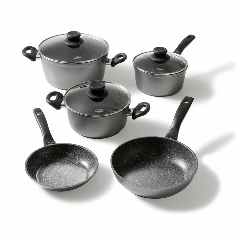 Stoneline Stoneline® Kochgeschirr-Set 8-Teilig Mit Deckeln, Beschichtete Topfe Und Pfannen Induktion Geeignet Kochgeschirrset