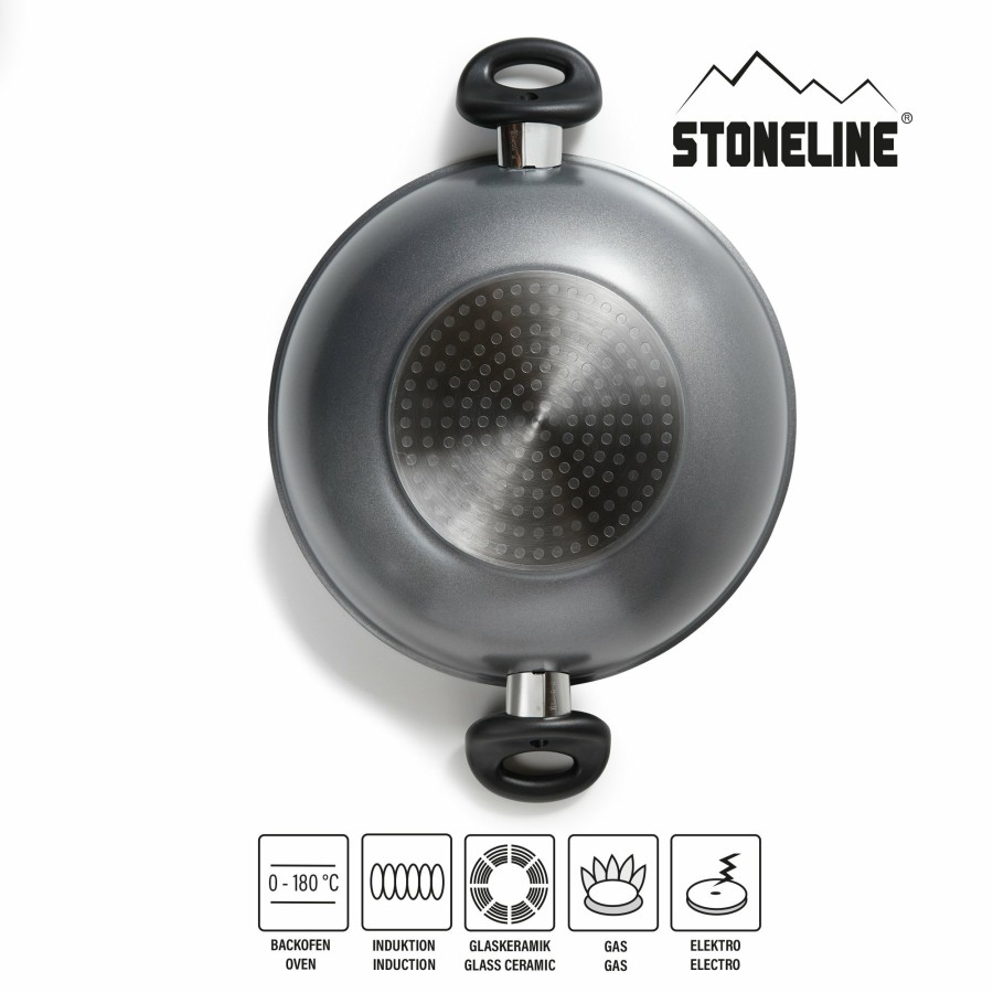 Stoneline Stoneline® Wok 28 Cm, Mit Deckel, Aluguss Wokpfanne Beschichtet, Backofen Und Induktion Geeignet Woks