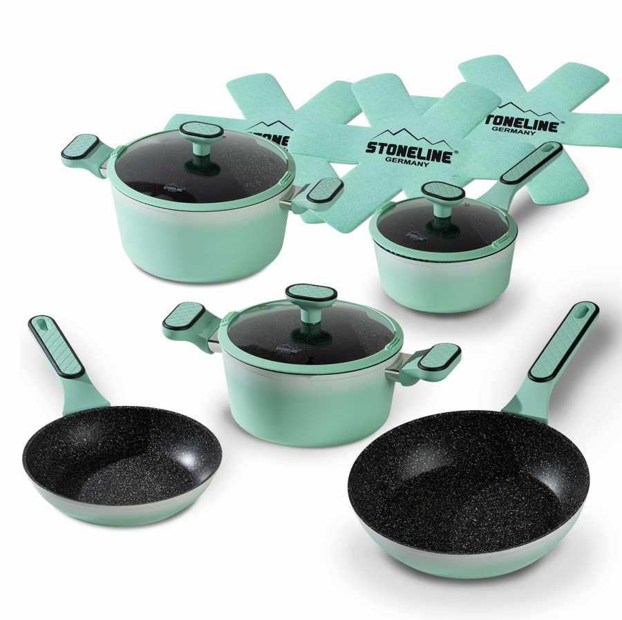 Stoneline Stoneline® Mint Kochgeschirr-Set 11-Teilig Mit Deckeln, Beschichtete Topfe Und Pfannen Kochgeschirrset