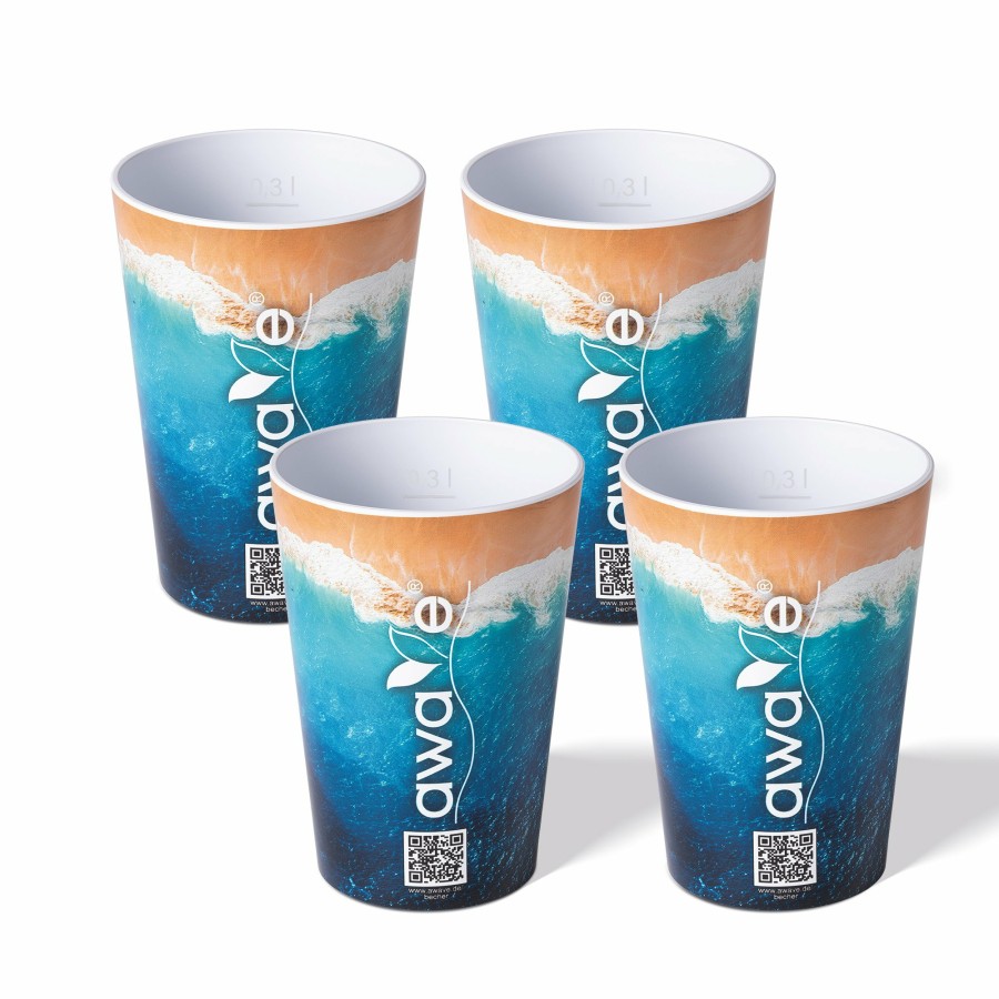 Stoneline Awave® 4-Tlg. Festival Becher-Set, 300 Ml, Aus Rpet, Mit Eichstrich, Stapelbar AWAVE