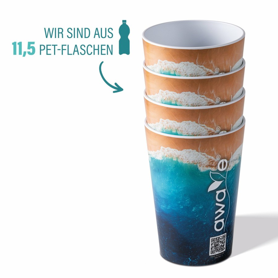 Stoneline Awave® 4-Tlg. Festival Becher-Set, 300 Ml, Aus Rpet, Mit Eichstrich, Stapelbar AWAVE