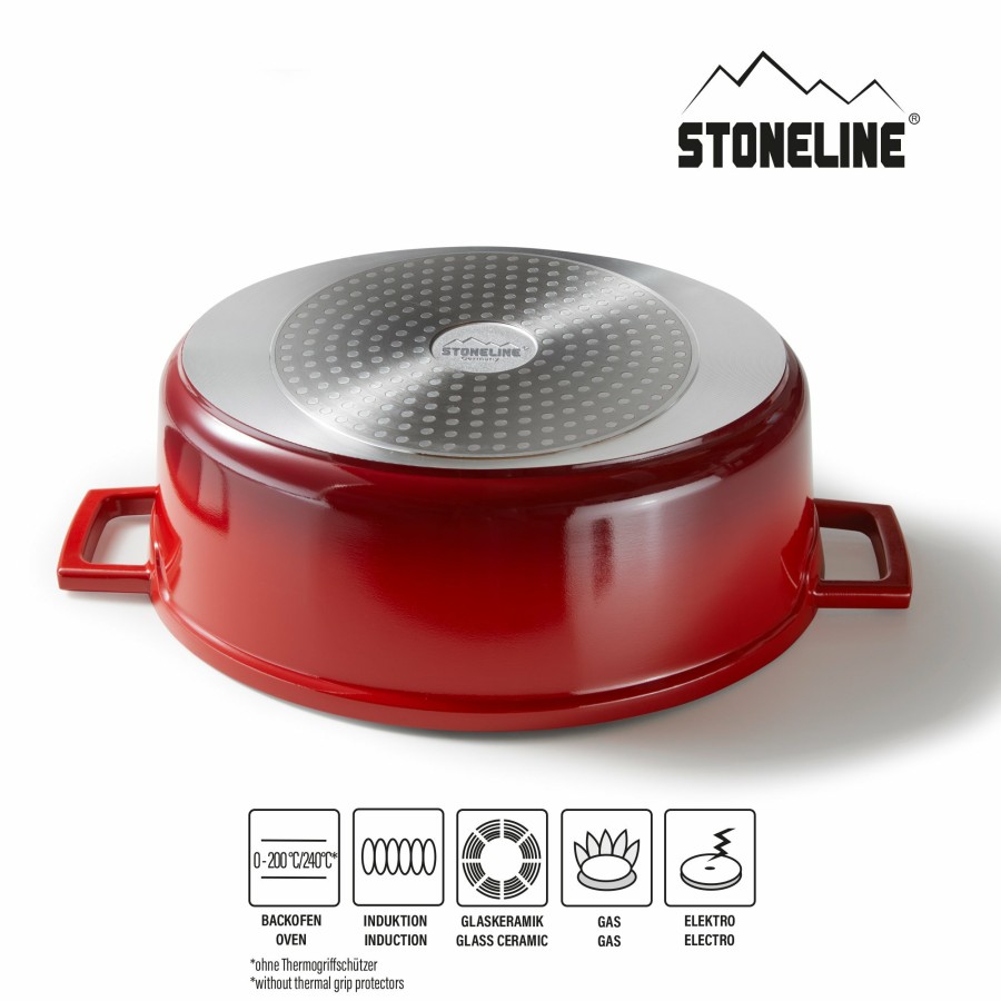 Stoneline Stoneline® Gourmet Brater 32X25 Cm Mit Deckel, Backofen Und Induktion Geeignet, Antihaft, Kirschrot Bräter